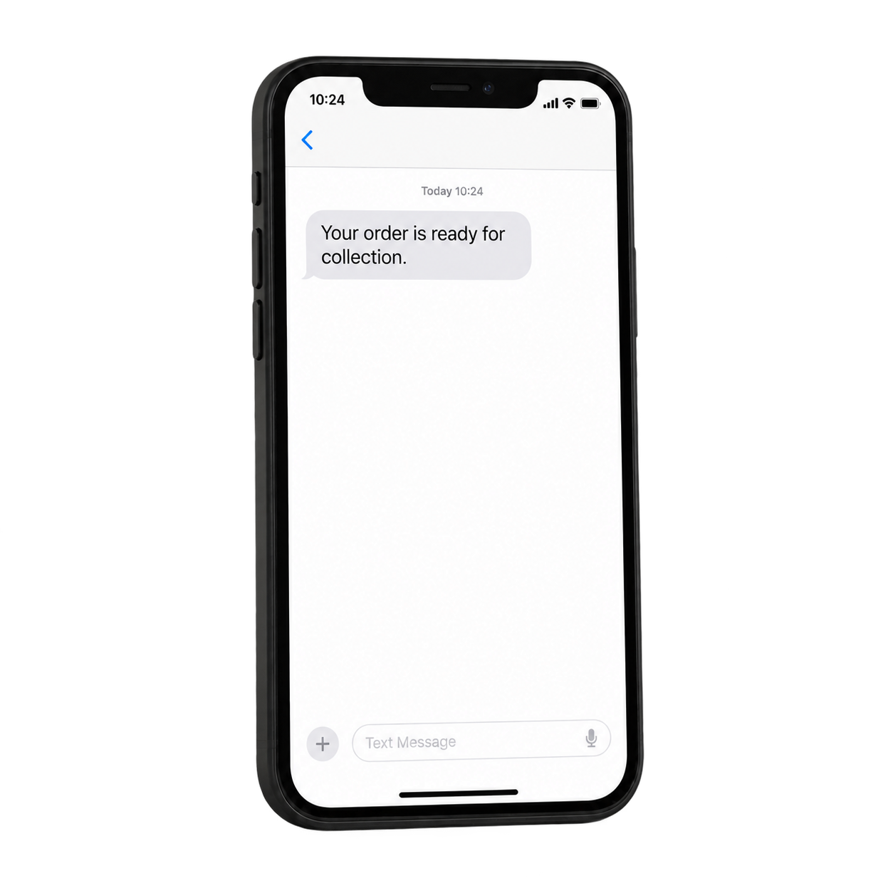 Black smartphone with a simple order collection message